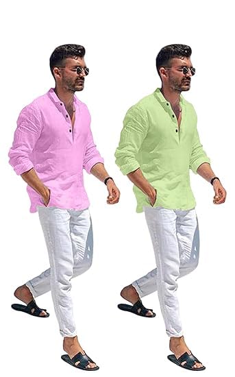 Bellstone Men's Cotton Blend Straight Kurta Shirt Combo with Mandarin Collar - Slim Fit Casual Short Kurti Set Featuring Textured Slub Fabric and Roll-Up Full Sleeves - Image 5