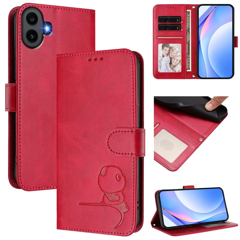 HuHa Protective Cover For Nothing CMF Phone 1 Litter Panda Embossing RFID Leather Phone Case with Lanyard(Rose Red) - Image 1