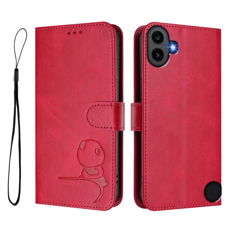 HuHa Protective Cover For Nothing CMF Phone 1 Litter Panda Embossing RFID Leather Phone Case with Lanyard(Rose Red) - Image 2