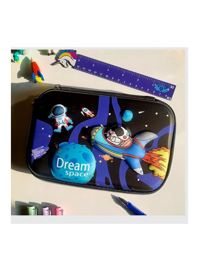Spaceman Pencil Case with Raised Face, Leather Material, Silicone Face, 2 Color Zippers, Black - Image 1