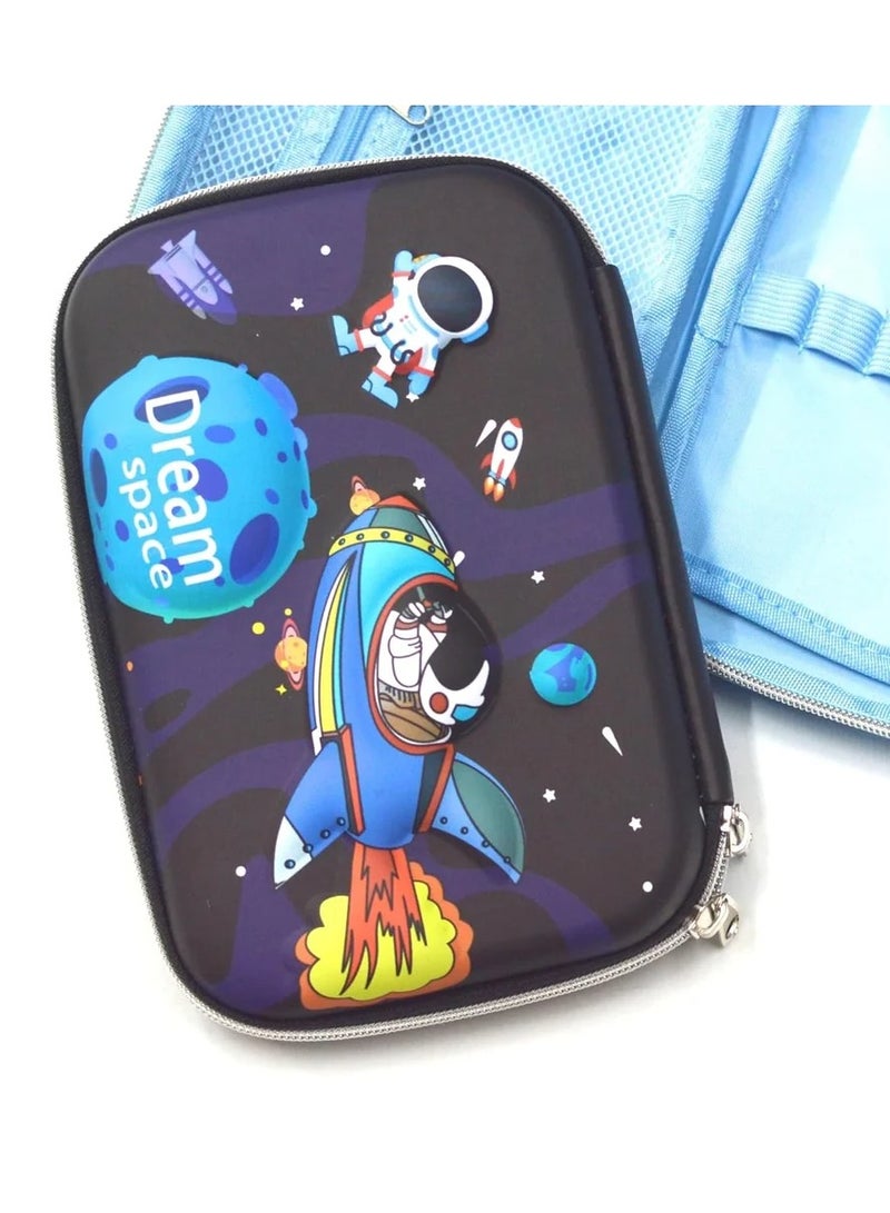 Spaceman Pencil Case with Raised Face, Leather Material, Silicone Face, 2 Color Zippers, Black - Image 2