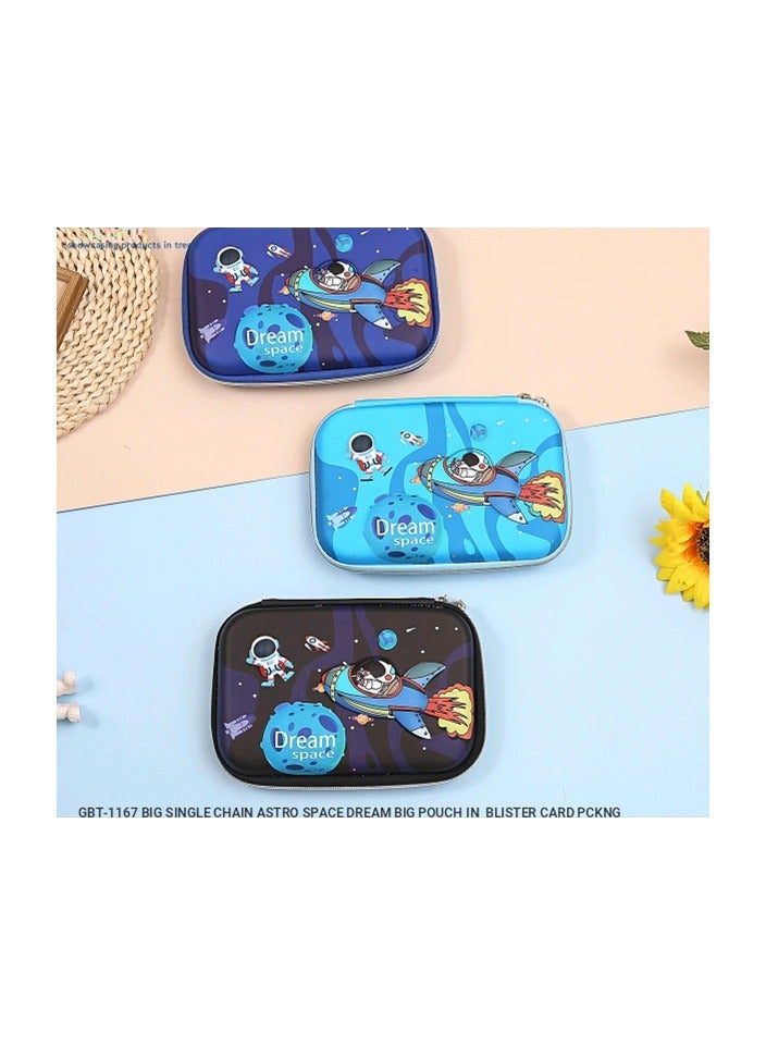 Spaceman Pencil Case with Raised Face, Leather Material, Silicone Face, 2 Color Zippers, Black - Image 3