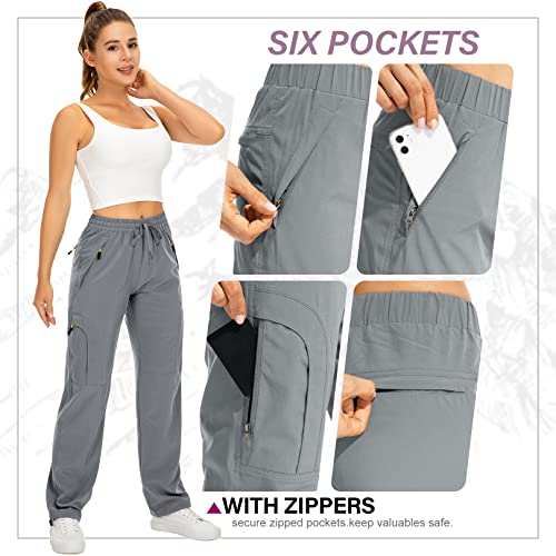 Toomett Women's Hiking Pants Quick Dry UPF 50 Travel Golf Safari Running Lightweight Camping Work Cargo Pants Zipper Pockets,6608,Grey,M - Image 4