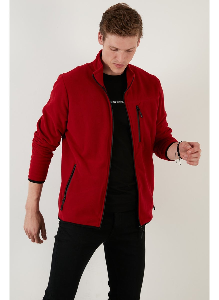 Zipper Pocket Stand Collar Fleece Cardigan Men's Cardigan 5906028