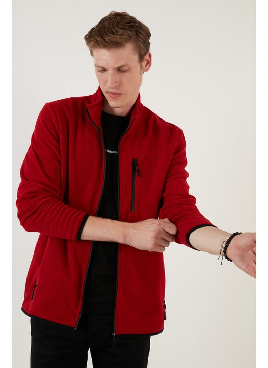 Zipper Pocket Stand Collar Fleece Cardigan Men's Cardigan 5906028