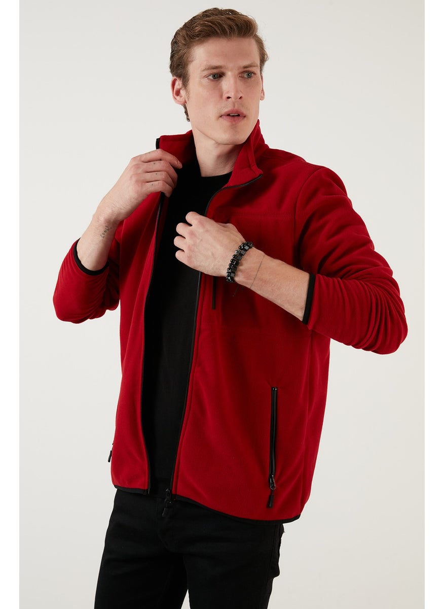 Zipper Pocket Stand Collar Fleece Cardigan Men's Cardigan 5906028