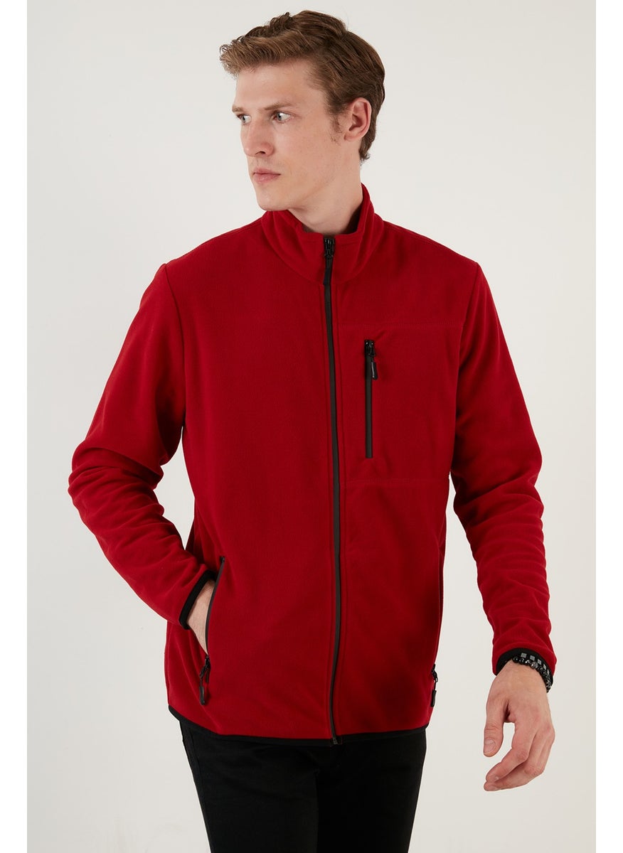 Zipper Pocket Stand Collar Fleece Cardigan Men's Cardigan 5906028
