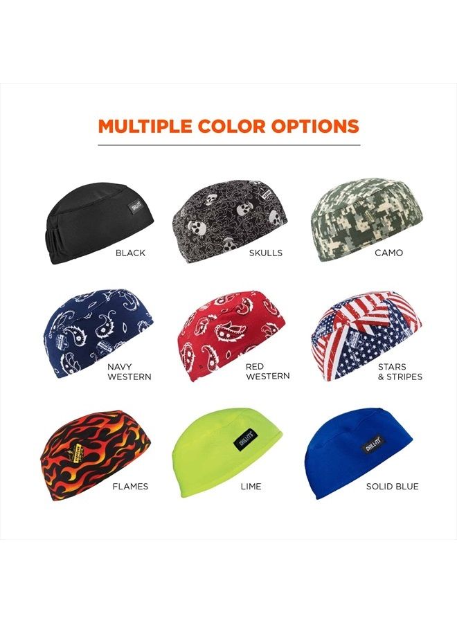Ergodyne 12509 Chill Its 6630 Skull Cap, Lined with Terry Cloth Sweatband, Sweat Wicking, Navy Western - Image 4