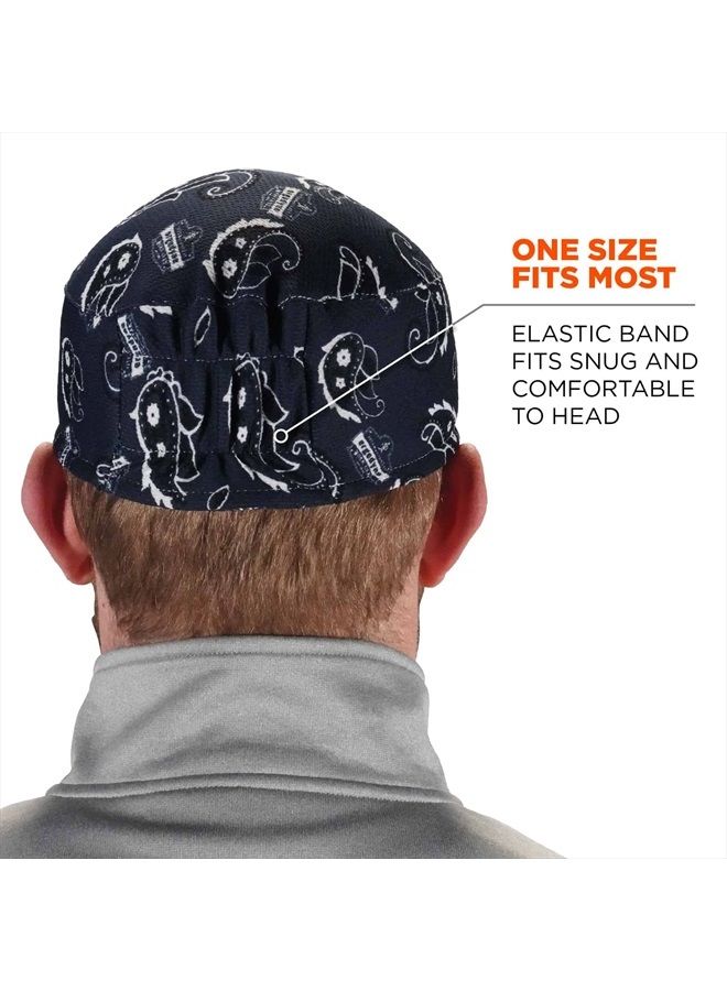 Ergodyne 12509 Chill Its 6630 Skull Cap, Lined with Terry Cloth Sweatband, Sweat Wicking, Navy Western - Image 3