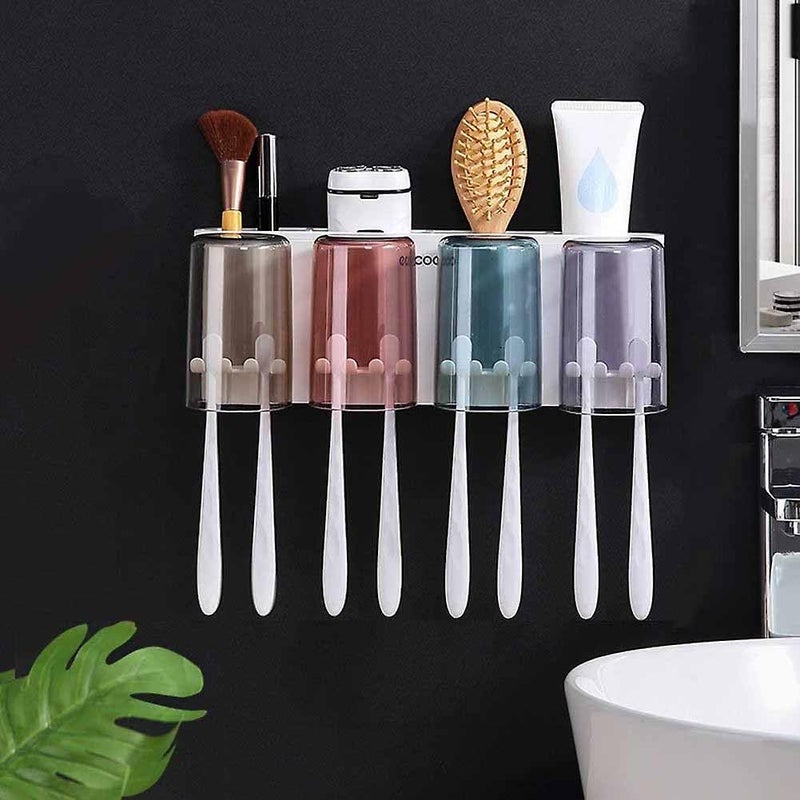 TGOPIT Toothbrush Holder Premium Toothbrush Holder Wall Mounted with 4 Cups Kids Favorite Candy Toothbrush Holder for Bathroom Space Saving Toothbrush Organizer - Image 1