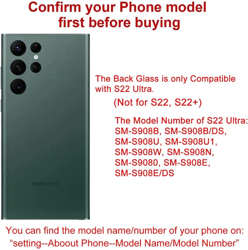 Perzework استبدال زجاج خلفي لجهاز سامسونج جالاكسي S22 ألترا 6.8 بوصة 5G مع مجموعة أدوات الإصلاح ومواد لاصقة مثبتة مسبقًا (أخضر) - Image 5