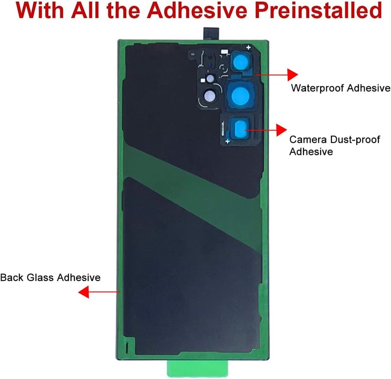 Perzework استبدال زجاج خلفي لجهاز سامسونج جالاكسي S22 ألترا 6.8 بوصة 5G مع مجموعة أدوات الإصلاح ومواد لاصقة مثبتة مسبقًا (أخضر) - Image 3