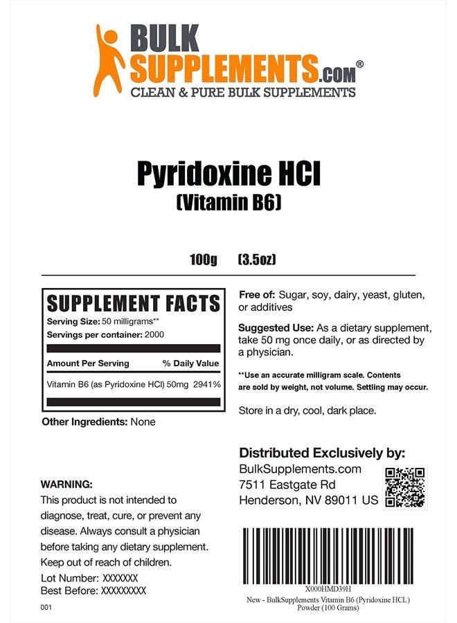 BULKSUPPLEMENTS.COM Vitamin B6 50mg (Pyridoxine HCl) Powder - Memory Vitamins for Men - B6 Vitamins - B6 Vitamins (100 Grams 3.5 oz) - Image 2