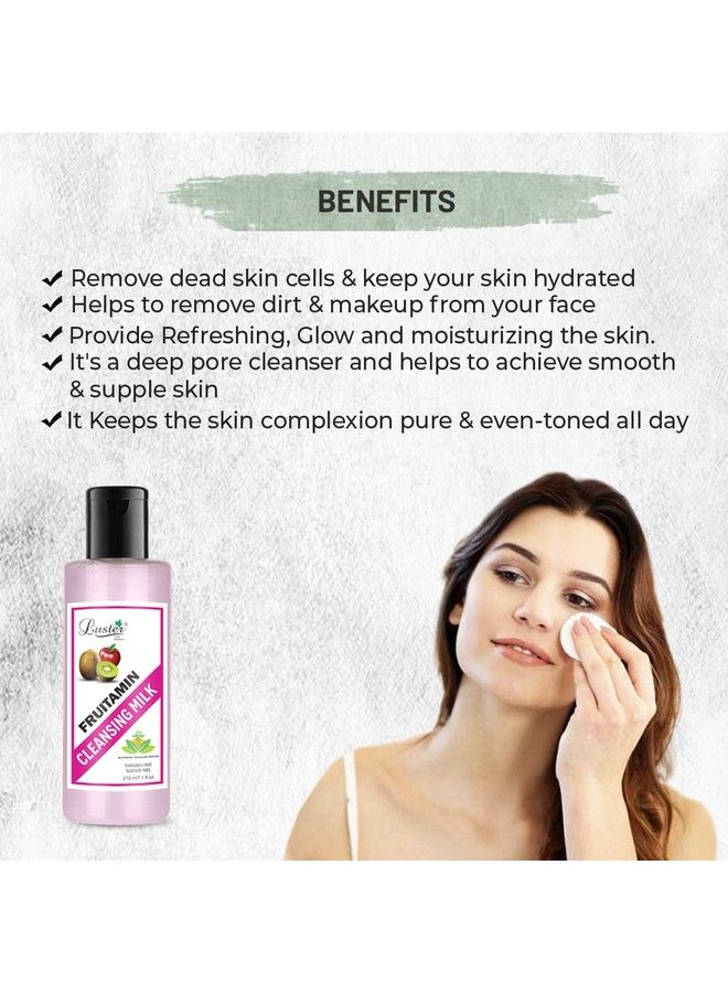 LUSTER Fruitamin Extra Care Cleansing Milk ; Enriched With Apple & Kiwi Extracts ; For Smooth Soft & Clean Skin ; Cleansing Milk For Face (Paraben & Sulfate Free) 210 Ml (Pack Of 4) - Image 4