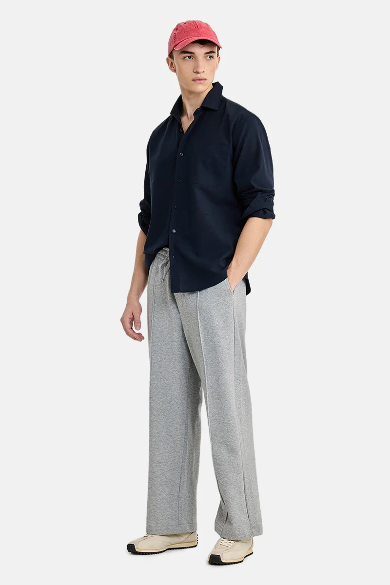 SNITCH Navy Blue Solid Long Sleeve Regular Fit Casual Shirt