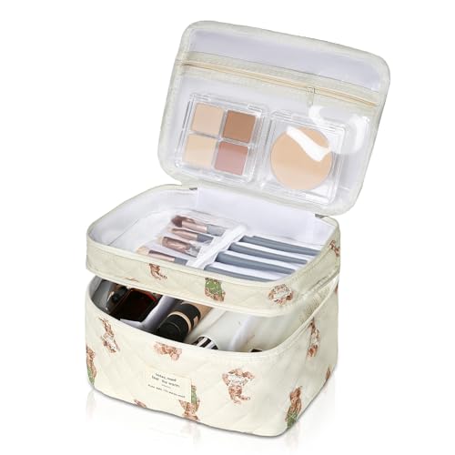 Gosect Makeup bag Large Cosmetic Bag for Women Girls Cute Quilted Makeup Bags Floral Coquette Aesthetic Toiletry Bag Travel Make Up Organizer Bag Bear - Image 1