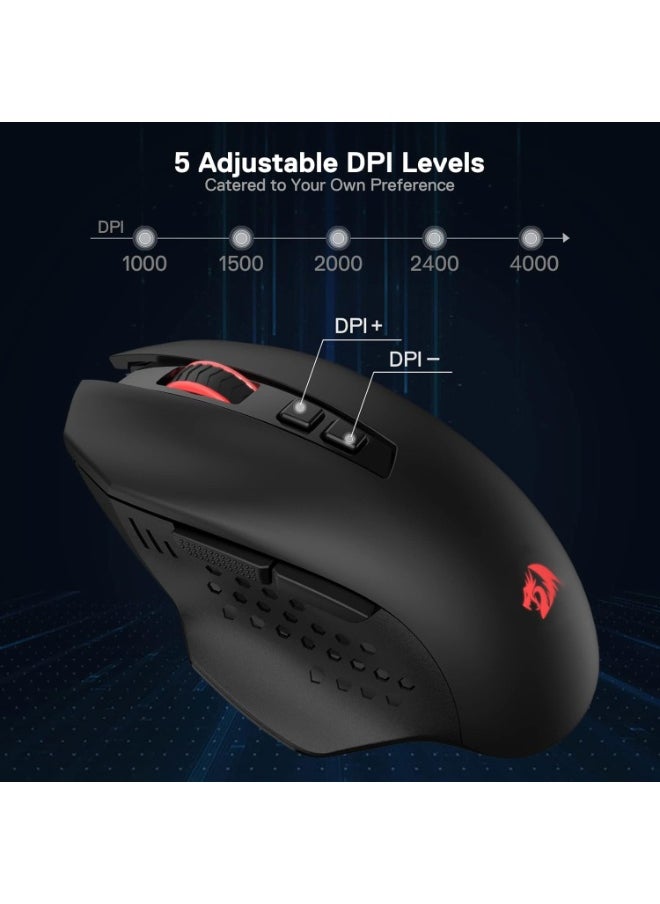 M656 Gainer Wireless Gaming Mouse, 4000 DPI 2.4Ghz Wireless Mouse w/ 5 DPI Levels, 7 Macro Buttons, Red LED Backlit & Pro Software/Drive Supported, for PC/Mac/Laptop