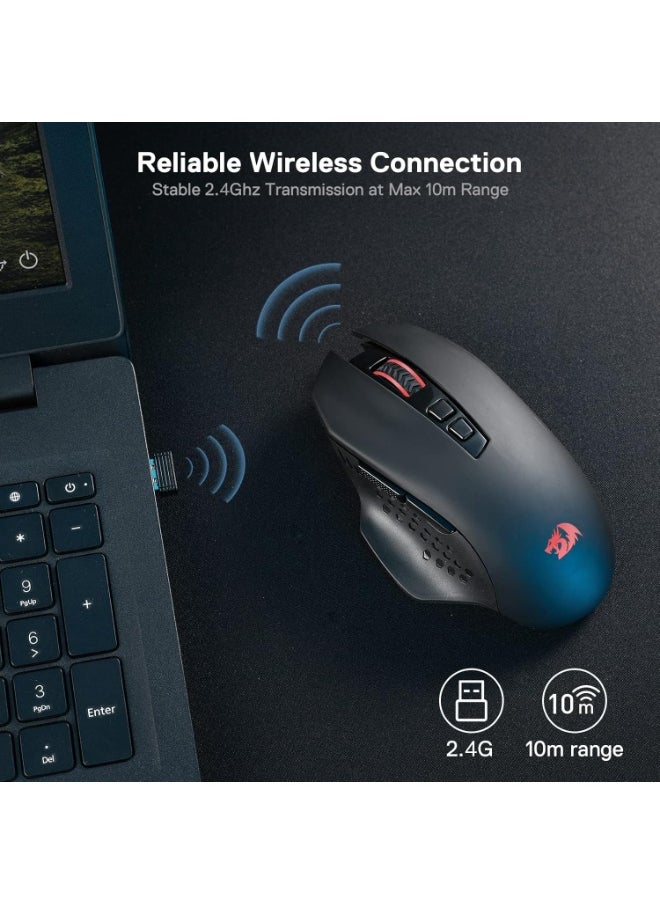 M656 Gainer Wireless Gaming Mouse, 4000 DPI 2.4Ghz Wireless Mouse w/ 5 DPI Levels, 7 Macro Buttons, Red LED Backlit & Pro Software/Drive Supported, for PC/Mac/Laptop