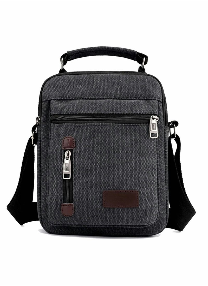 Excefore Minimalist Wear-Resistant Oxford Crossbody/Shoulder Bag with Adjustable Strap and Top Handle Multi-layer Functional New Trends Fashion Handbag for Men Solid Black  - Image 1