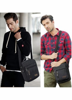 Excefore Minimalist Wear-Resistant Oxford Crossbody/Shoulder Bag with Adjustable Strap and Top Handle Multi-layer Functional New Trends Fashion Handbag for Men Solid Black  - Image 3