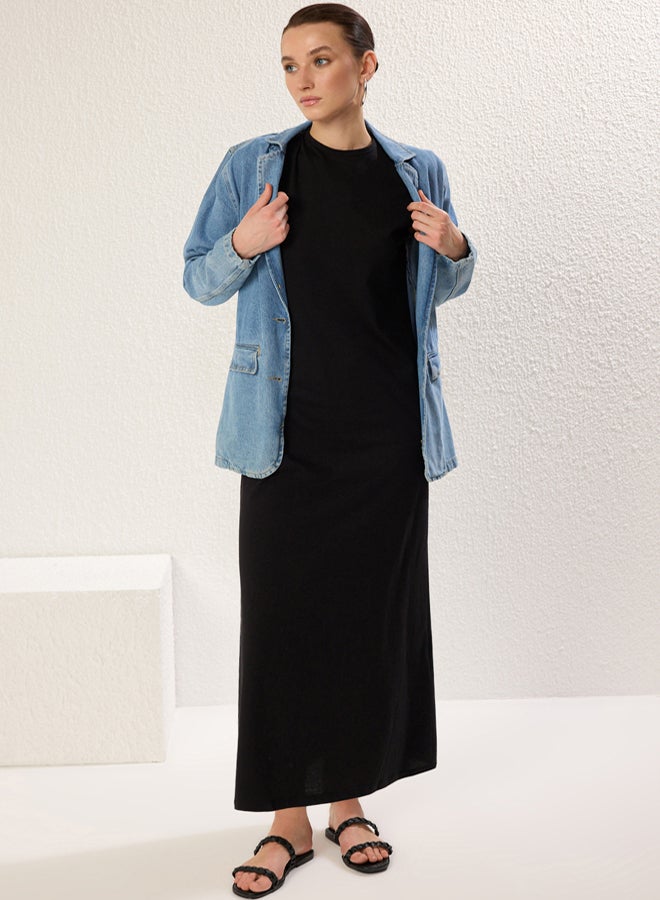 trendyol Black Padded Knitted Dress - Image 1