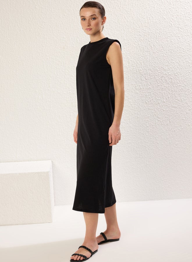 trendyol Black Padded Knitted Dress - Image 5