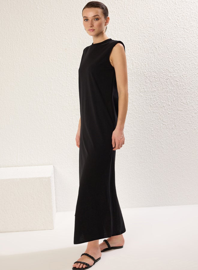 trendyol Black Padded Knitted Dress - Image 2