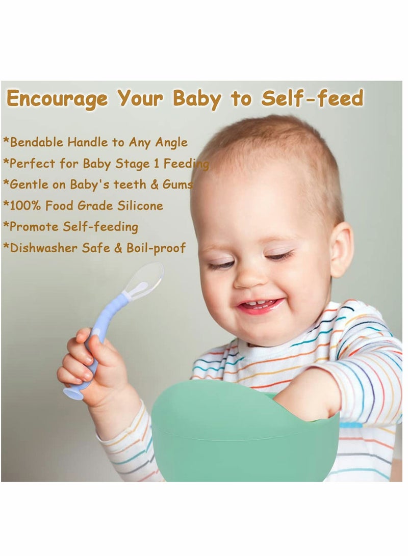 Excefore ملاعق سيليكون للأطفال للتغذية الذاتية 3 قطع أدوات تغذية للمرحلة الأولى للأطفال الصغار مجموعة ملاعق ناعمة - Image 2