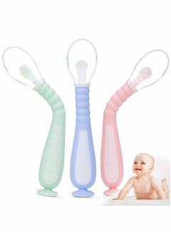 Excefore Silicone Baby Spoons for Led Weaning 3 Pack First Stage Toddler Utensils Feeding Food Grade Soft Spoon Set Self  - Image 1