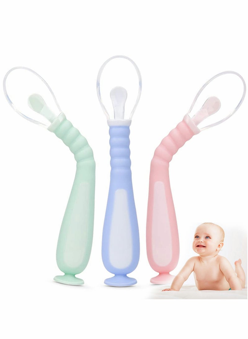 Excefore ملاعق سيليكون للأطفال للتغذية الذاتية 3 قطع أدوات تغذية للمرحلة الأولى للأطفال الصغار مجموعة ملاعق ناعمة - Image 1