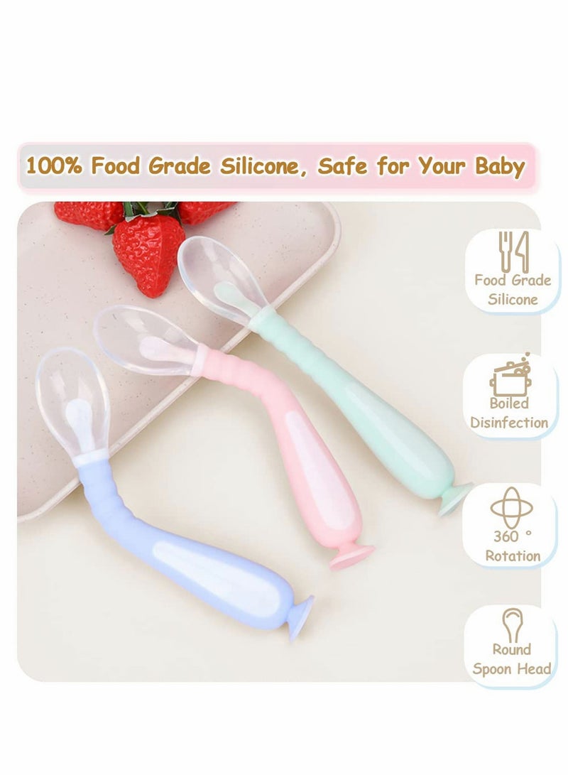 Excefore ملاعق سيليكون للأطفال للتغذية الذاتية 3 قطع أدوات تغذية للمرحلة الأولى للأطفال الصغار مجموعة ملاعق ناعمة - Image 4