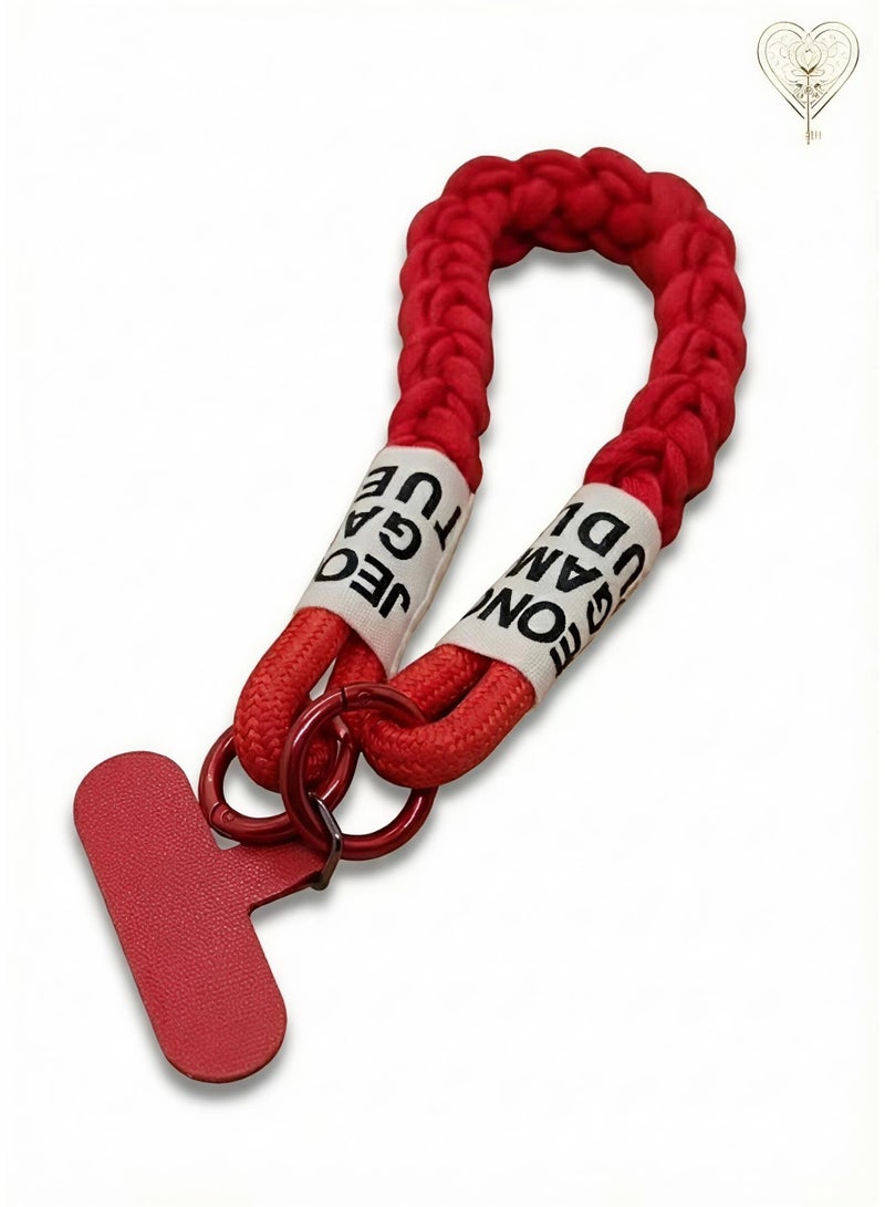 كيامور حبل معصم مضفر احمر  للهاتف مزوّد بملصقات قماشية ومشابك من سبائك معدنية سوداء غير لامعة – سوار يد أنيق ومتين مصنوع من باراكورد قوي، يشمل لسان تثبيت من السيليكون القوي أو الجلد لتوصيل حامل البطاقة بأمان، مثالي للاستخدام اليومي، السفر، المناسبات، ومنع سقوط الهاتف - Image 4