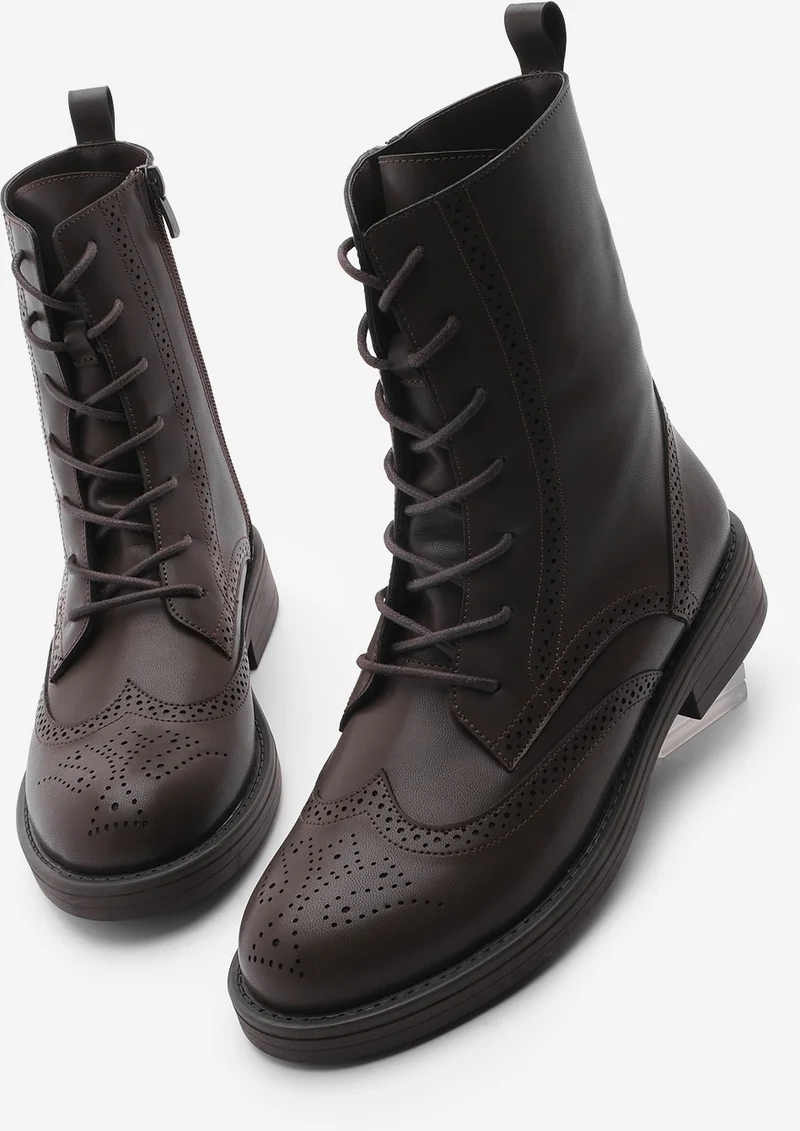 MARJIN Women's Lace-Up and Zippered Double-Faced Casual Combat Boots Lidan
