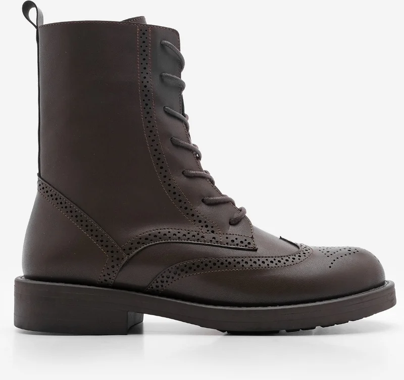 MARJIN Women's Lace-Up and Zippered Double-Faced Casual Combat Boots Lidan