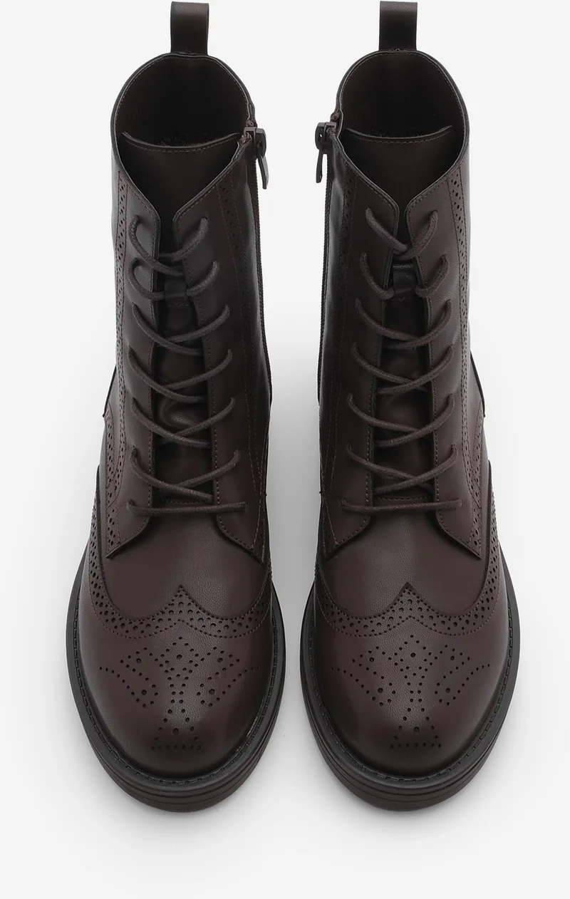 MARJIN Women's Lace-Up and Zippered Double-Faced Casual Combat Boots Lidan