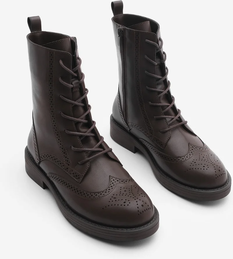 MARJIN Women's Lace-Up and Zippered Double-Faced Casual Combat Boots Lidan