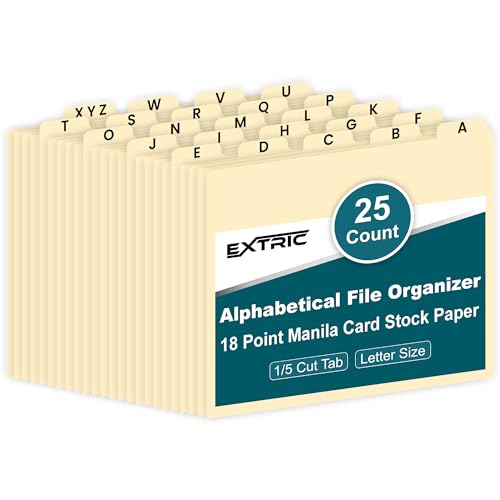 EXTRIC Alphabetical File Organizer, File Cabinet Dividers Letter Size, 25 Heavyweight Manila Guides A-Z Dividers with Tabs, 1/5 Cut Tab Positions Filing Cabinet and Desk Organizer - Image 1