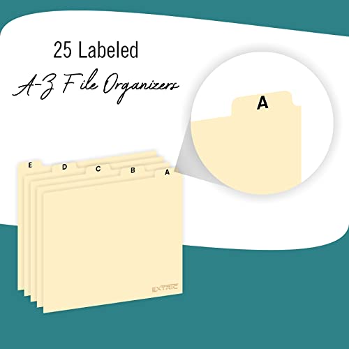 EXTRIC Alphabetical File Organizer, File Cabinet Dividers Letter Size, 25 Heavyweight Manila Guides A-Z Dividers with Tabs, 1/5 Cut Tab Positions Filing Cabinet and Desk Organizer - Image 4