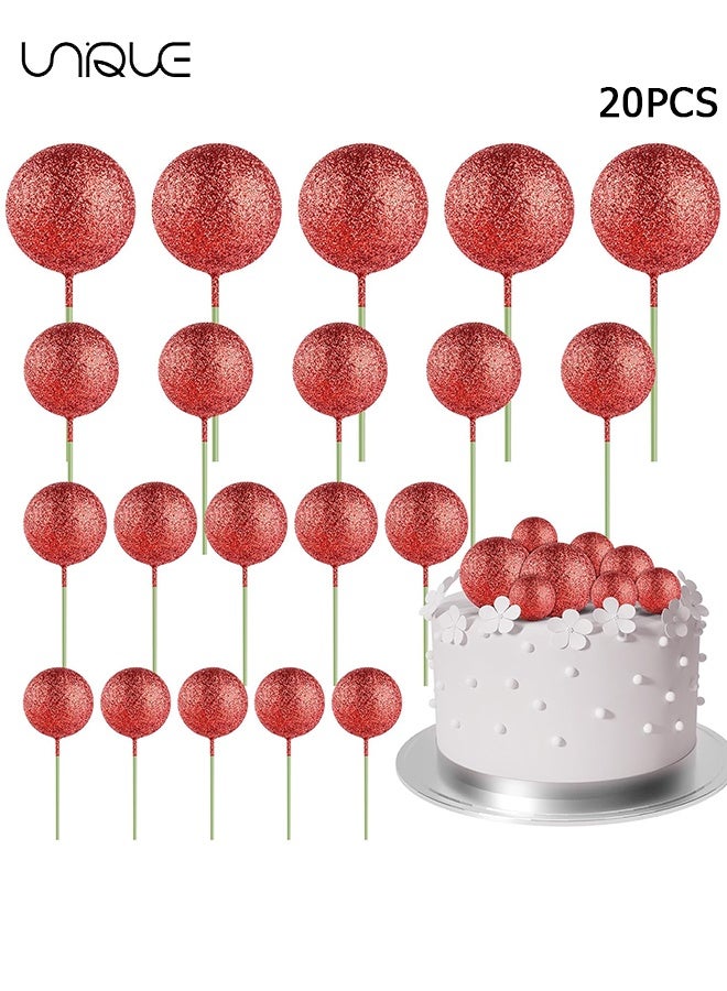 يونيك 20 قطعة من زينة الكرة توبر الكرة بالونات صغيرة كعكة توبر العصي كرات الذهب الأحمر لقطات الكيك كرات توبر كيك زينة كعكة لتزيين كعكة عيد الميلاد - Image 1