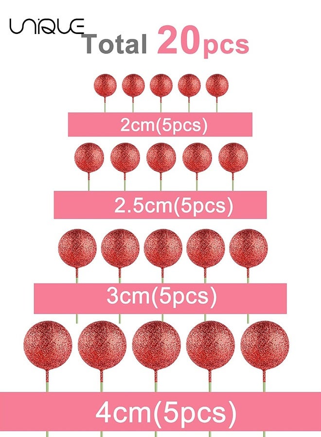 يونيك 20 قطعة من زينة الكرة توبر الكرة بالونات صغيرة كعكة توبر العصي كرات الذهب الأحمر لقطات الكيك كرات توبر كيك زينة كعكة لتزيين كعكة عيد الميلاد - Image 2