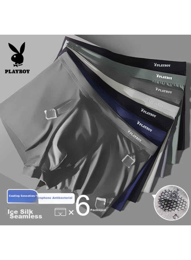 بلاي بوي Playboy ملابس داخلية من حرير الجليد للرجال، لفصلي الربيع والصيف، درجة 10a مضادة للبكتيريا وتسمح بمرور الهواء، بوكسر بريفز مقاس كبير - Image 1