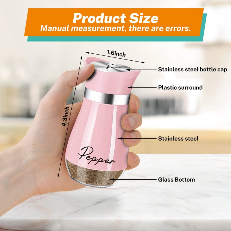 Arrozon Salt and Pepper Shakers Set,4 oz Glass Bottom Salt Pepper Shaker with Stainless Steel Lid for Kitchen Cooking Table, RV, Camp,BBQ Refillable Design (Pink) - Image 2