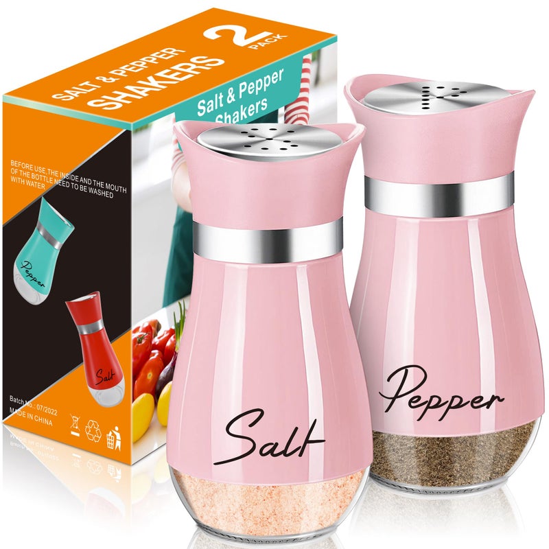 Arrozon Salt and Pepper Shakers Set,4 oz Glass Bottom Salt Pepper Shaker with Stainless Steel Lid for Kitchen Cooking Table, RV, Camp,BBQ Refillable Design (Pink) - Image 1