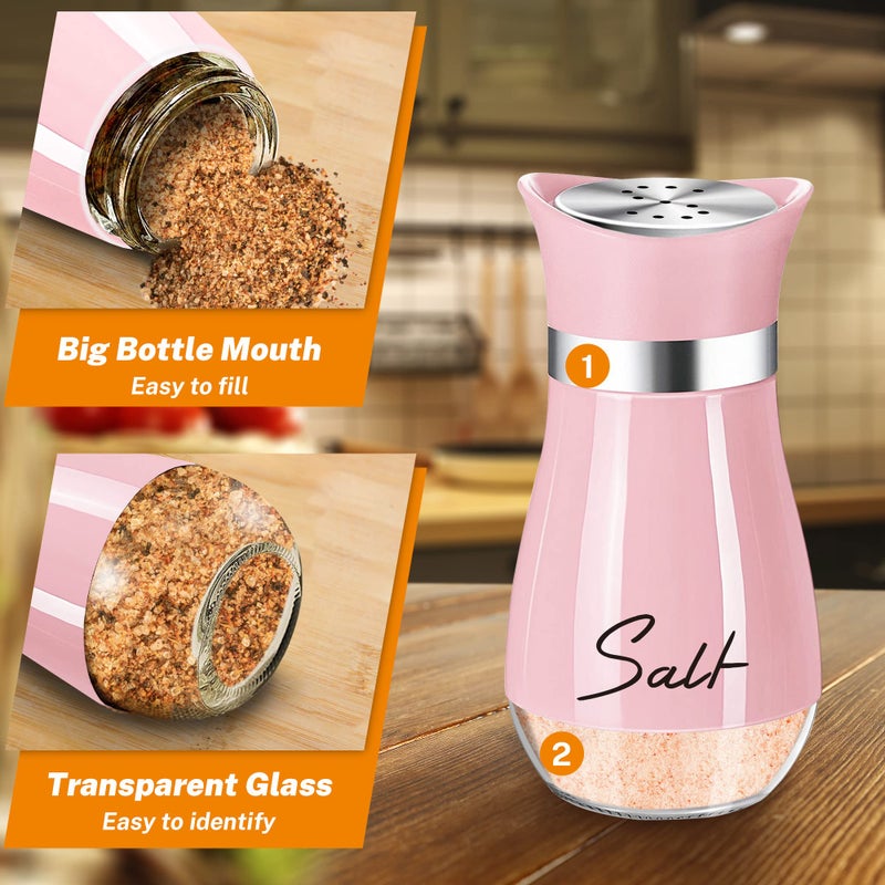 Arrozon Salt and Pepper Shakers Set,4 oz Glass Bottom Salt Pepper Shaker with Stainless Steel Lid for Kitchen Cooking Table, RV, Camp,BBQ Refillable Design (Pink) - Image 3