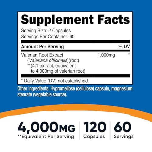 Nutricost Valerian Root 4000mg Equivalent from 1000mg of 41 Extract Per Serving 120 Capsules for 60 Servings Per Bottle Vegetarian GMO Free and Gluten Free - Image 5