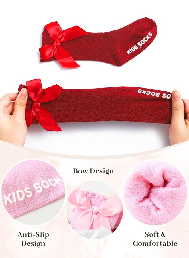 Urieo Toddler Knee High Socks with Bow Baby Girl Non-Slip Kids Dress Uniform Socks - Image 4