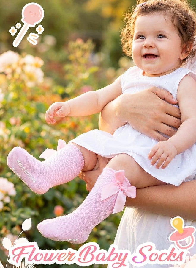 Urieo Toddler Knee High Socks with Bow Baby Girl Non-Slip Kids Dress Uniform Socks - Image 3