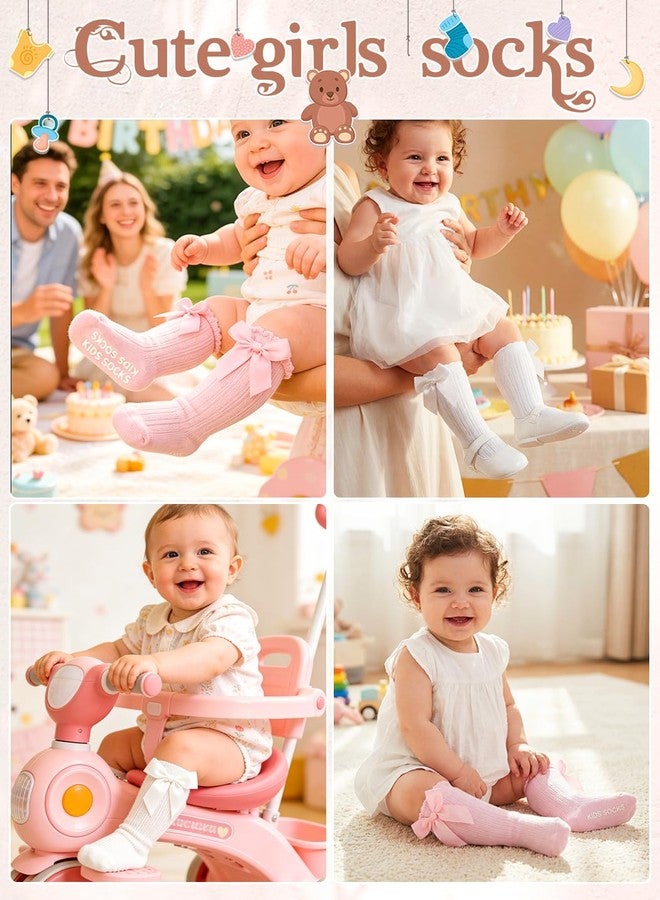 Urieo Toddler Knee High Socks with Bow Baby Girl Non-Slip Kids Dress Uniform Socks - Image 2