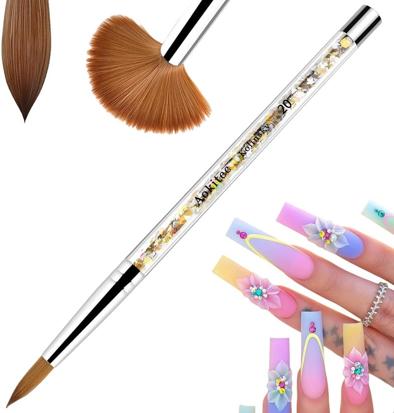 Aokitec Kolinsky Acrylic Nail Brush 20 Sable Acrylic Brush Wood Nail Art Brush for Acrylic Application Polygel Brush Nail Art Manicure Tool