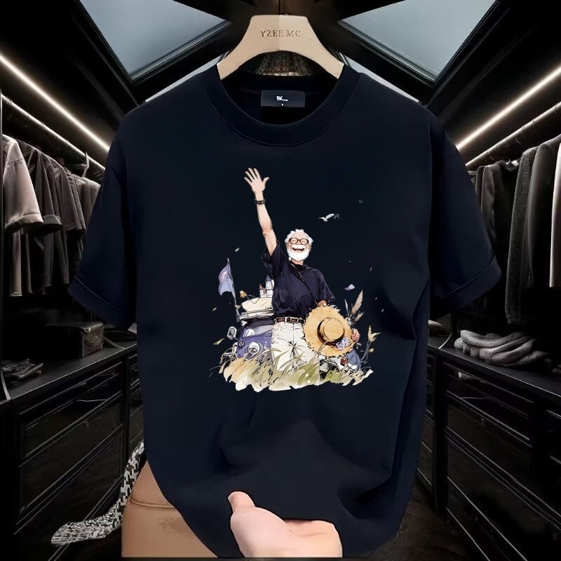 Summer Cotton Short-sleeved Men's T-shirt Korean Style Distinctive Design Printed Fashionable Loose Round Neck plus size Half-sleeved Top - Image 2